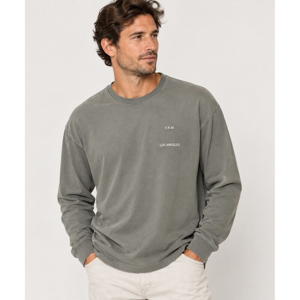 NWT FRAME Faded Washed LS Tee Mens XL Old Green Long Sleeve Cotton Logo Shirt